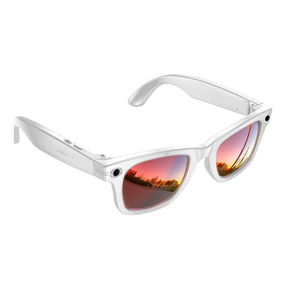 800W HD 1080P Anti-shake Photo & Video Camera Smart Glasses, AI Translation, Voice Assistant, Image Recognition, Recording, Dual-microphone Noise Reduction Bluetooth Calls & Music, 270mAh Red Lenses