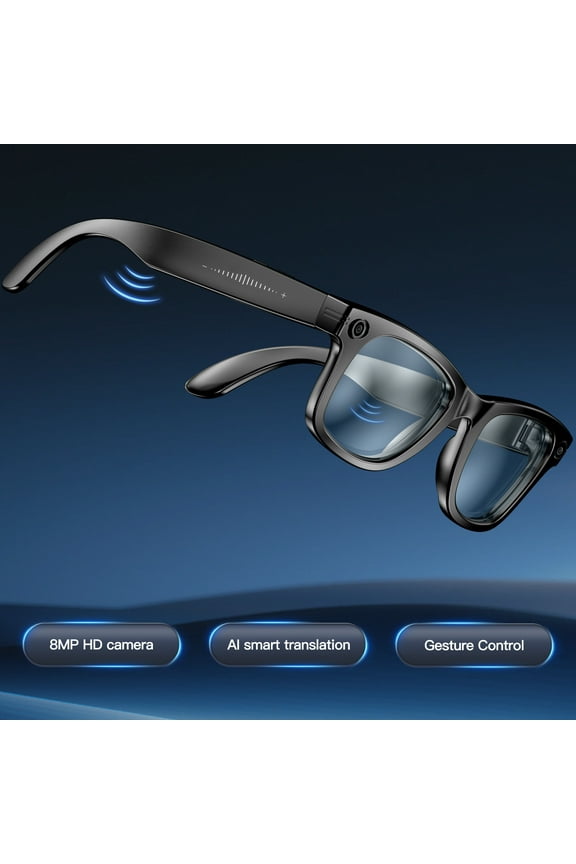 800W HD Anti-shake Photo & Video Camera Smart Glasses,AI Translation, Voice Assistant, AI Image Recognition, Recording, Dual-microphone Noise Reduction Bluetooth Calls & Music, 270mAh Anti-blue Light