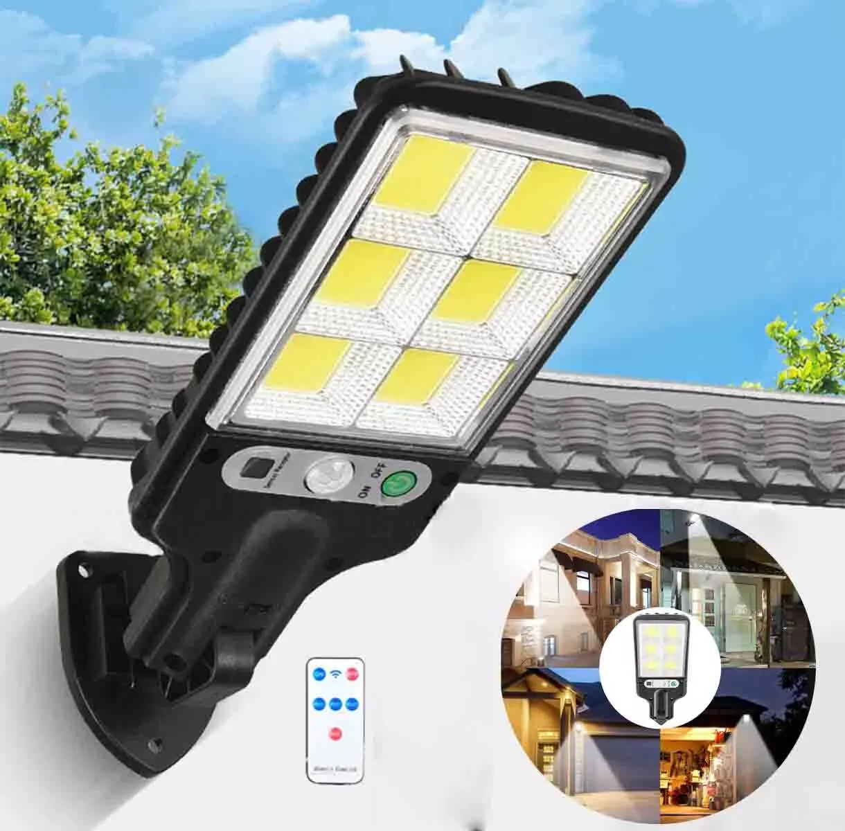 800W Led Solar Flood Light Motion Sensor Security Wall Street Yard Outdoor Lamp