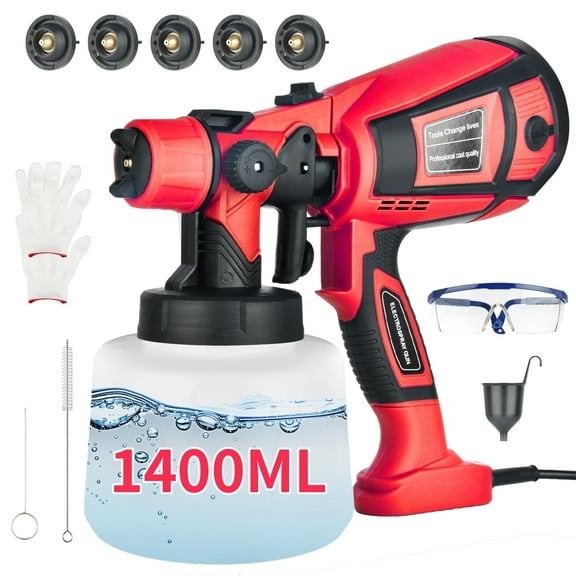 800W Paint Sprayer, 1400ml Electric HVLP Portable Paint Spray Gun with Cleaning & Blowing Joints, Electric Spray Paint Gun Easy to Clean for Furniture Home and Outdoors, Painting Projects, Red