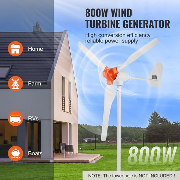 800W Wind Turbine Generator 12V Wind Turbine Kit 3-Blade Wind Power Generator with MPPT Controller Adjustable Windward Direction 2.5m/s Start Wind Speed Suitable for Home Farm RVs Boats