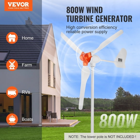 800W Wind Turbine Generator,12V Wind Turbine Kit,3-Blade Wind Power Generator with MPPT Controller,Adjustable Windward Direction&2.5m/s Start Wind Speed,Suitable for Home,Farm,RVs,Boats