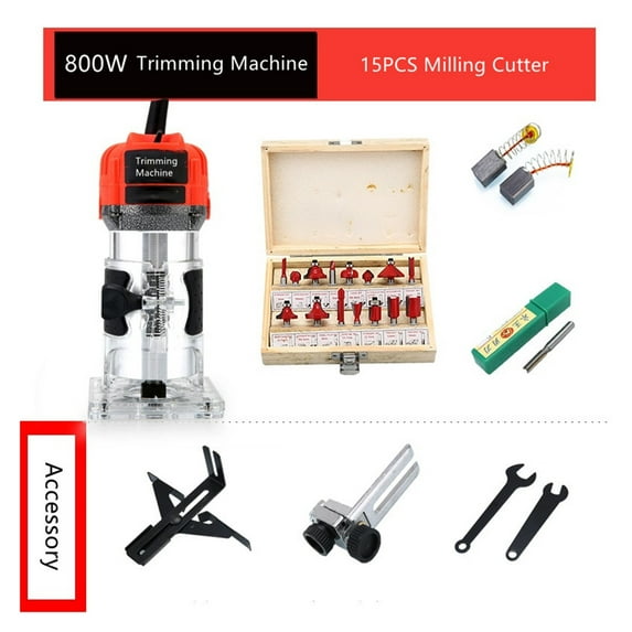 800W Woodworking Electric Trimmer 30000 RPM Wood Engraving Slotting Trimming Machine Carving Router Slotting With Milling Cutter