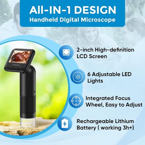 800X Handheld Digital Microscope with 2 Inch LCD Screen for Kids and Adults