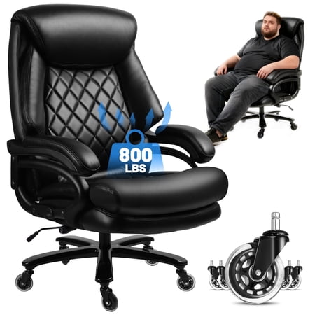800lbs Big and Tall Office Chair, Executive Chair with Adjustable Lumbar Support, Executive Desk Chairs with Quiet Rubber Wheel and Extra Wide seat
