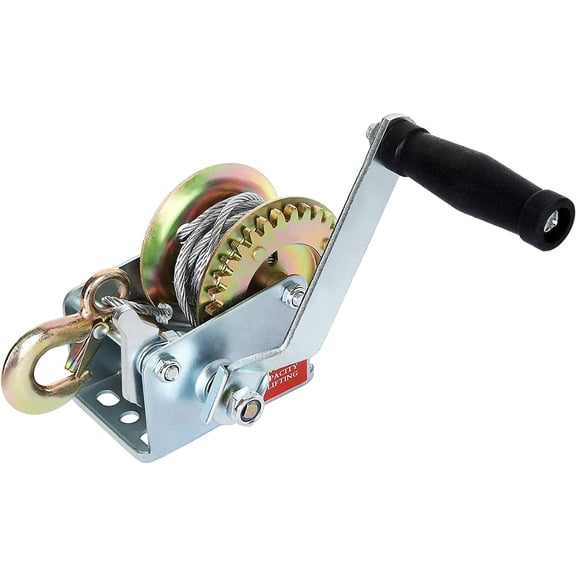 800lbs Capacity Heavy Duty Hand Winch, Crank Strap Gear Boat Winch with 26FT Steel Cable and Hook, Manual Lifting Winches for Boat Trailer ATV or Shop Crane, Small Hoist for Deer Feeder