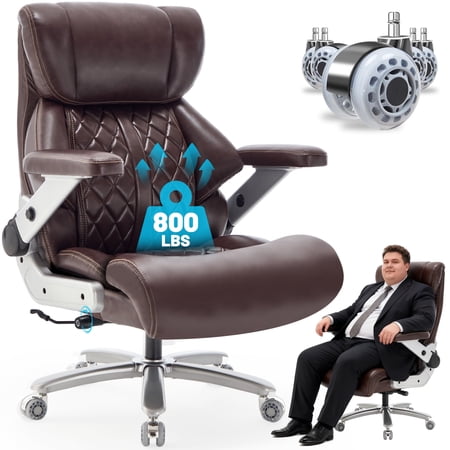 800lbs Executive Chairs with 5D Flip Arms, Heavy Duty Office Chair with Adjustable Lumbar Support, Big and Tall chair with Quiet Rubber Wheel and Extra Wide seat