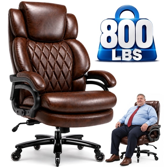 800lbs Big and Tall Office Chair, Executive Chair with Adjustable Headrest and Lumbar Support, High Back Extra Wide Seat, PU Leather Heavy Duty Computer Desk Chair