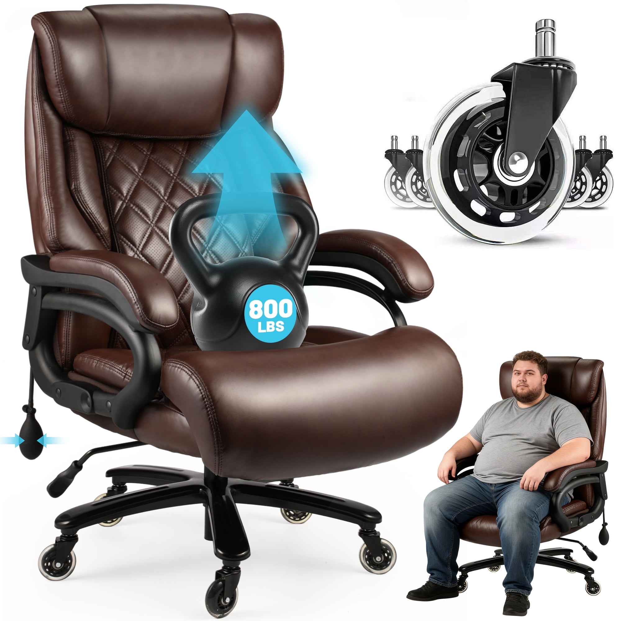800lbs Executive Office Chairs, Big and Tall Desk Chair with Adjustable Lumbar Support, Leather Computer Chair with Quiet Rubber Wheel and Extra Wide seat