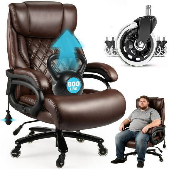 800lbs Executive Office Chairs, Big and Tall Desk Chair with Adjustable Lumbar Support, Leather Computer Chair with Quiet Rubber Wheel and Extra Wide seat