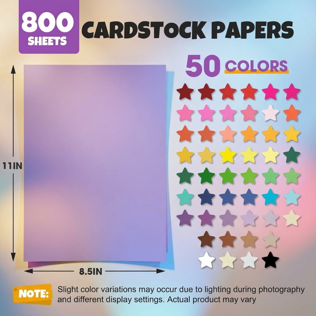 800p 8.5" x 11" Colored Card Stock 50 Assorted Colors 180gsm Craft ...