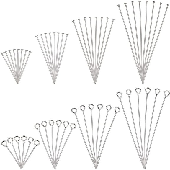 800pcs 304 Stainless Steel Head Pins Flat Head Pins Eye Pin Set for Earring Pendant Jewelry Necklace Bracelet Making(4 Sizes) Silver