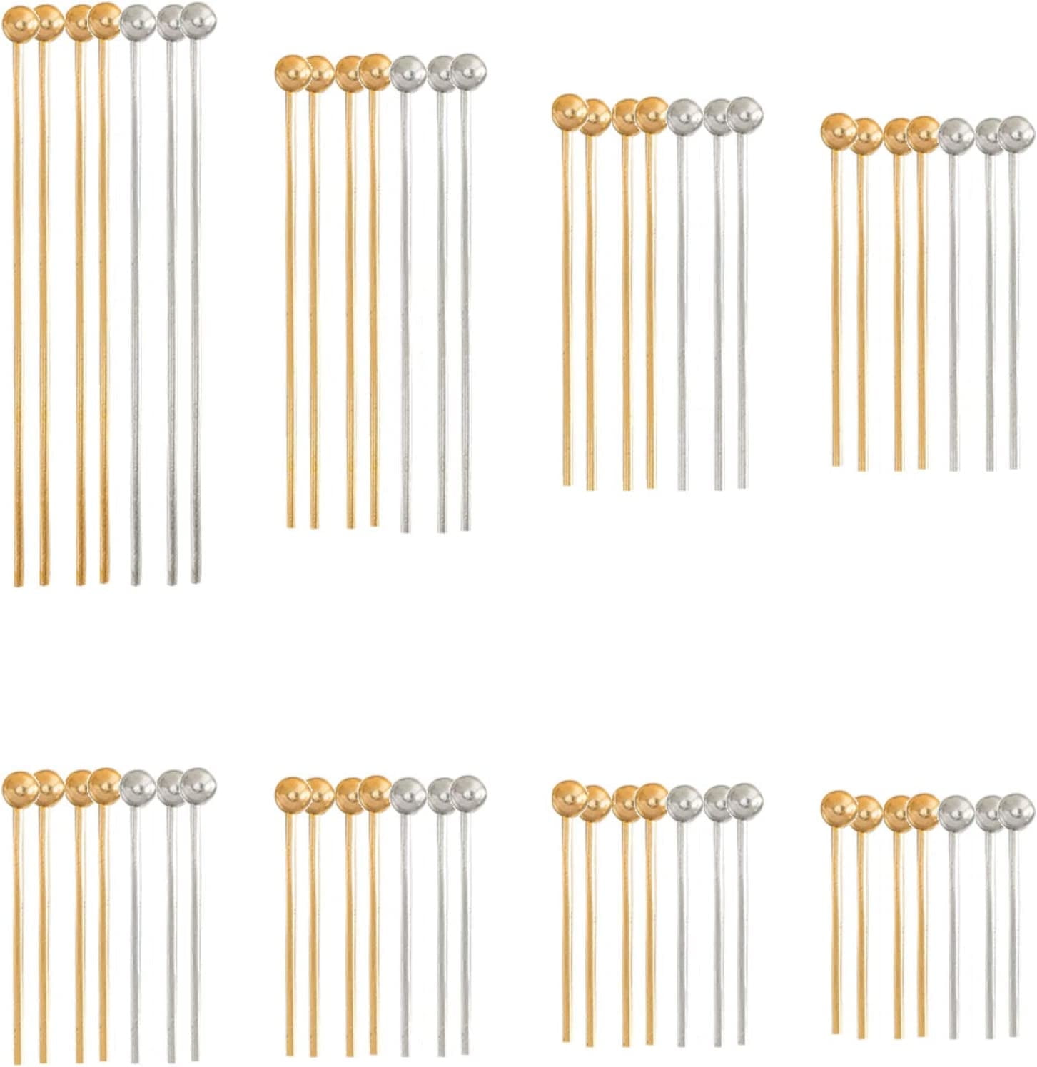 800pcs 8 Sizes Head Pins Golden Silver Ball Head Pin