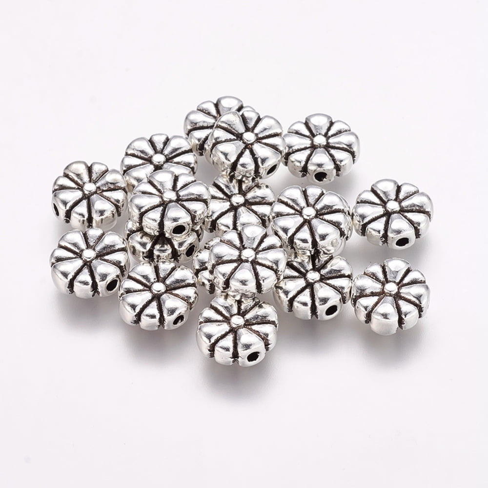 800pcs style Alloy Beads Flower Lead Free & Cadmium Free Antique Silver 10x9x3.5mm Hole: 1mm