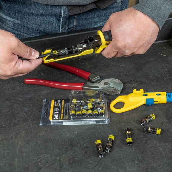 80151 Coax Cable Compression Crimper and Stripper Set with 10-Pack of RG6/6Q F-Connectors for Fast and Reliable Installation, 3-Piece