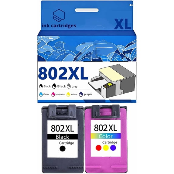 802 802XL CH563ZZ CH564ZZ Ink Cartridges Compatible for 1510 1050 1000 1010 1101 1102 2050 Printers, Leak-Proof Design Crisp Printing, Home & Office Use