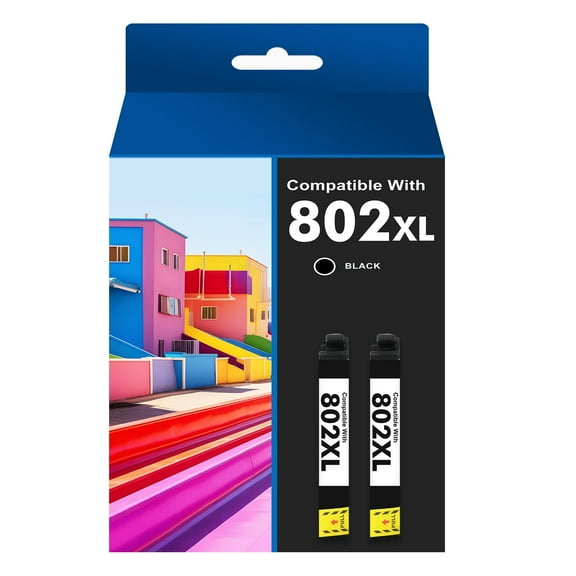 802 802xl Ink Cartridges Compatible for Epson Black ink 802 XL 802XL Workforce Pro WF-4730 WF-4720 WF-4734 Printer (2-Pack T802XL, 2Black)