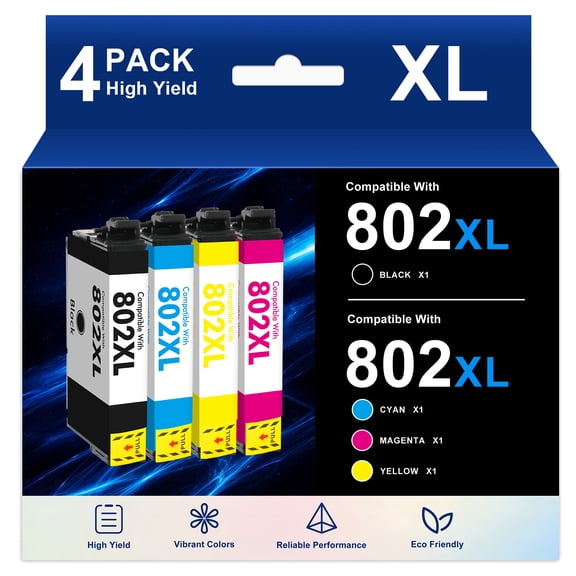 802 XL Ink Cartridge Compatible for Epson 802 802XL Ink Cartridge Workforce Pro WF-4730 WF-4720 WF-4734 Printer (4 Pack)
