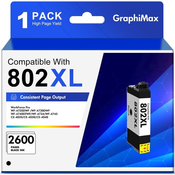 802 XL Ink Cartridge Compatible for Epson ink 802 Ink Cartridge for Epson 802XL Ink Cartridge for Workforce Pro WF-4730 WF-4720 WF-4734 Printer (1 Pack)