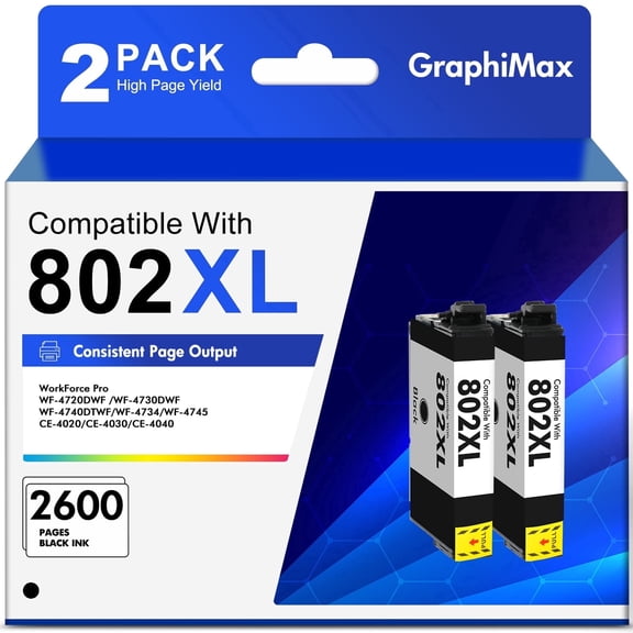 802 XL Ink Cartridge Compatible for Epson ink 802 Ink Cartridge for Epson 802XL Ink Cartridge for Workforce Pro WF-4730 WF-4720 WF-4734 Printer (2 Pack)