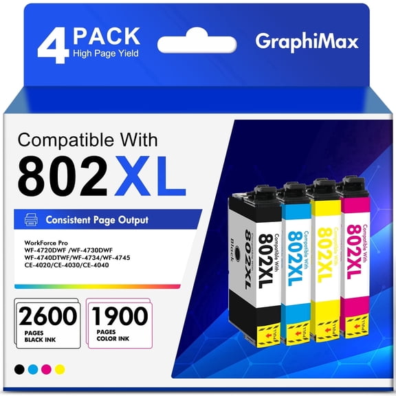 802 XL Ink Cartridge Compatible for Epson ink 802 Ink Cartridge for Epson 802XL Ink Cartridge for Workforce Pro WF-4730 WF-4720 WF-4734 Printer (4 Pack)