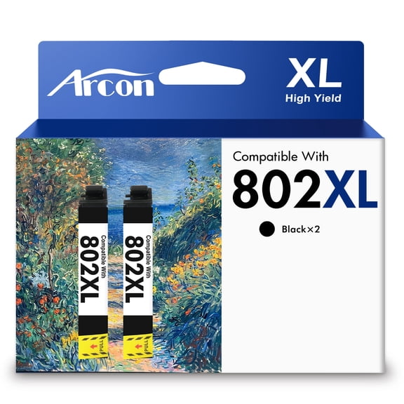 802 XL Ink Cartridges 2 Pack Compatible for Epson 802XL 802 Black Printer Ink T802 T802XL for WorkForce Pro WF-4740 WF-4730 WF-4720 EC-4020 EC-4030 (2 x Black)