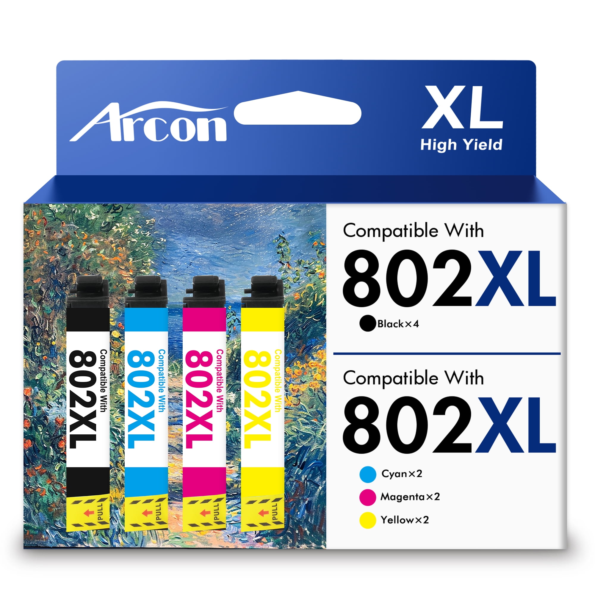802 XL Ink Cartridges 4 Pack Compatible for 802XL 802 Printer Ink T802 T802XL Combo Pack for WorkForce Pro WF-4740 WF-4730 WF-4720 EC-4020 EC-4030 (Black, Cyan, Magenta, Yellow)