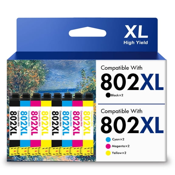 802 XL Ink Cartridges 8 Pack Compatible for Epson 802XL 802 Printer Ink T802 T802XL Combo Pack for WorkForce Pro WF-4740 WF-4730 WF-4720 EC-4020 EC-4030 (2 Black, 2 Cyan, 2 Magenta, 2 Yellow)