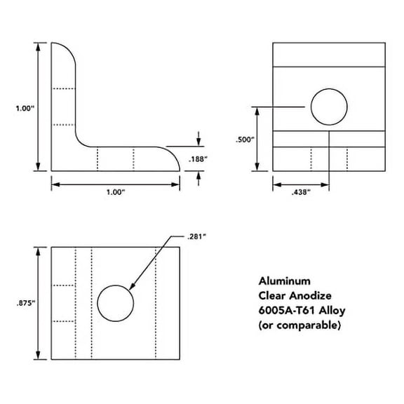 8020, 4119, 10 Series Aluminum 2 Hole Inside Corner Bracket 90 Degree Angle Bracket for T Slot Extruded Extrusions 80/20 (25, Clear Anodize)