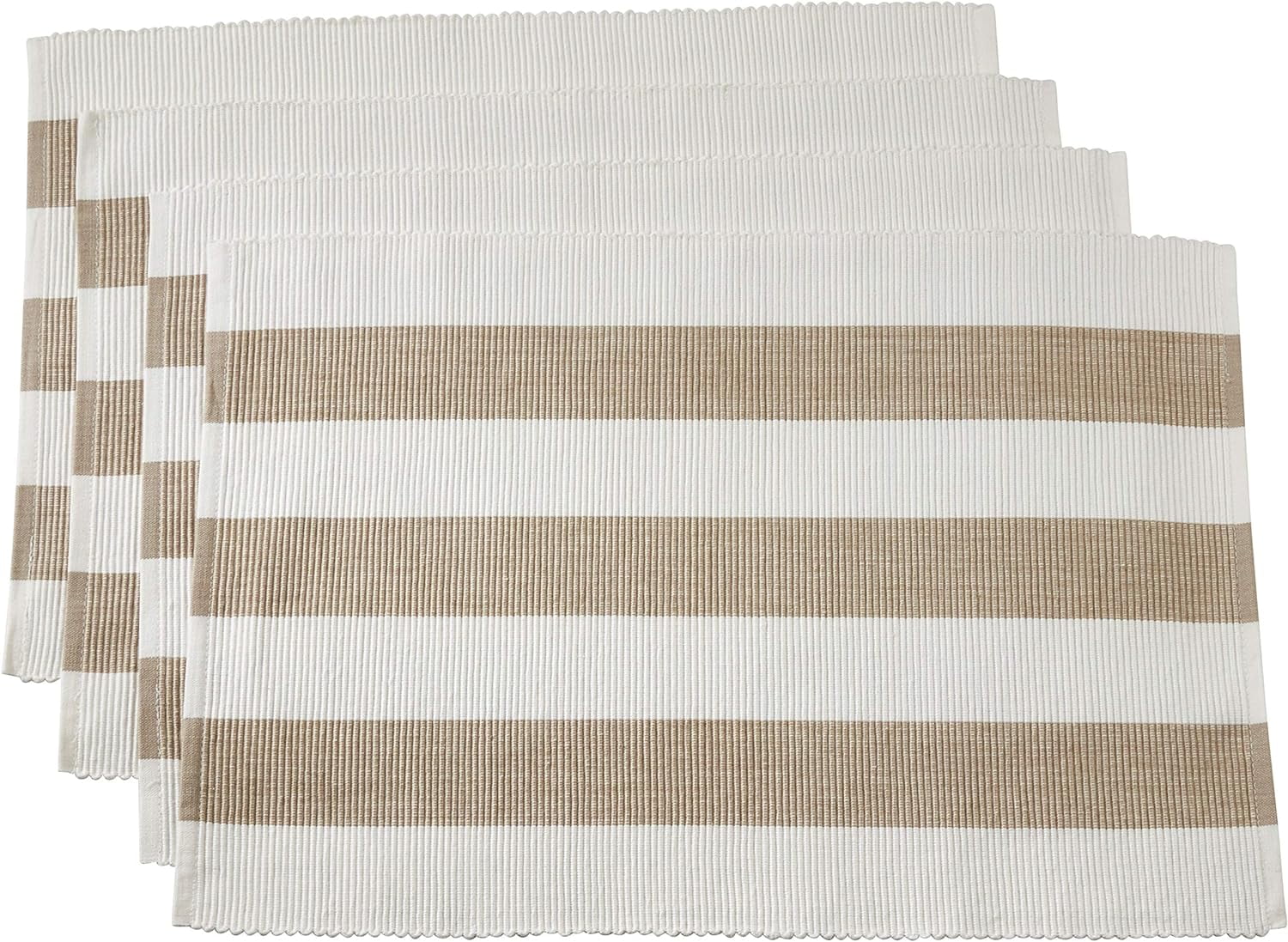 8024.T1420B Canelado Collection Classic Striped Placemats Set of 4 14' x 20' Taupe Durable
