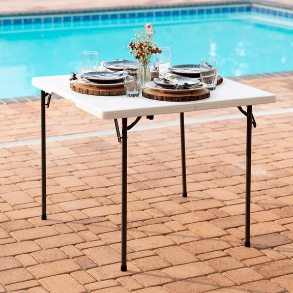80273 Fold in Half Square Table, 34 Inch, White