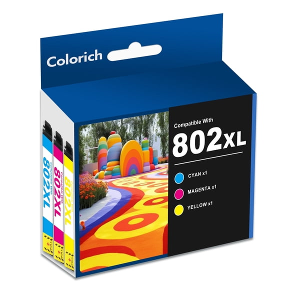 802XL Ink Cartridges 3 Pack Compatible for Epson 802 Ink 802 XL Printer Ink for Epson WF-4740 WF-4730 WF-4720 WF-4734 WF-4745 EC-4020 EC-4030 EC-4040 (1 Cyan, 1 Magenta, 1 Yellow)