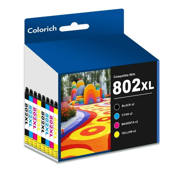 802XL Ink Cartridges 8 Pack Compatible for Epson 802XL 802 Printer Ink Combo Pack for Epson WF-4740 WF-4730 WF-4720 WF-4734 WF-4745 EC-4020 EC-4030 EC-4040 (2 Black, 2 Cyan, 2 Magenta, 2 Yellow)