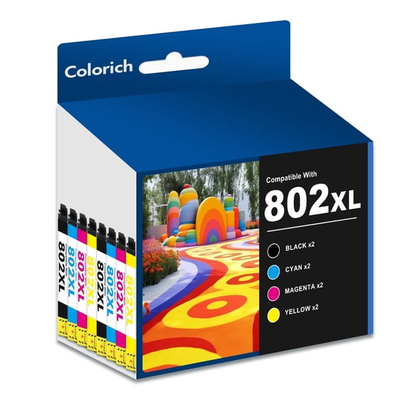 802XL Ink Cartridges 8 Pack Compatible for Epson 802XL 802 Printer Ink Combo Pack for Epson WF-4740 WF-4730 WF-4720 WF-4734 WF-4745 EC-4020 EC-4030 EC-4040 (2 Black, 2 Cyan, 2 Magenta, 2 Yellow)
