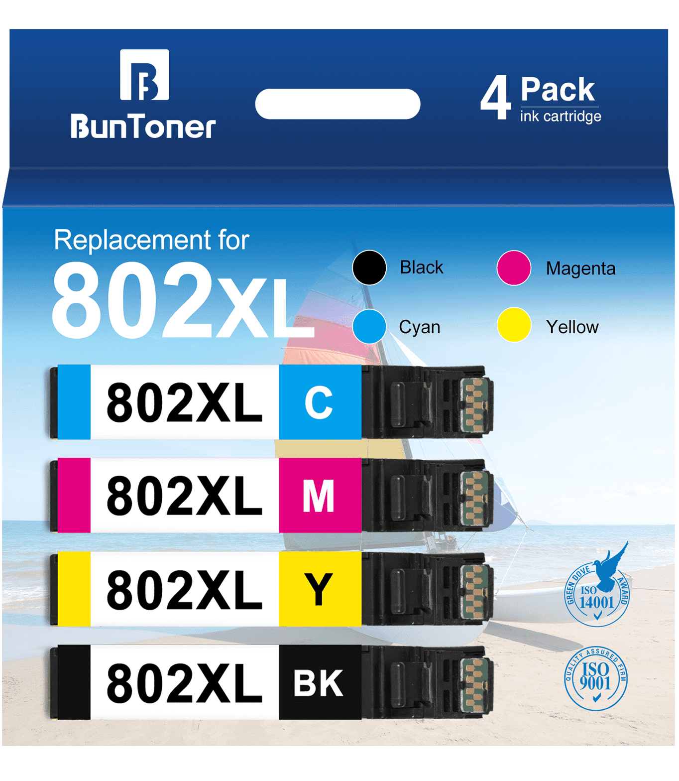 802 XL Ink for Epson 802XL Ink Cartridge for Workforce Pro WF-4720 WF-4730 WF-4734 Printer (Black Cyan Magenta Yellow, 4-Pack)