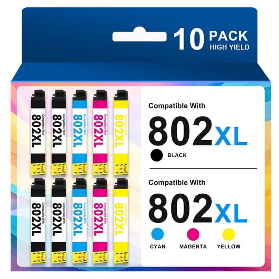 802xl 802 Ink Cartridges Compatible for Epson ink 802 XL 802XL Workforce Pro WF-4730 WF-4720 WF-4734 Printer (10-Pack T802XL, 4Black 2Cyan 2Magenta 2Yellow)