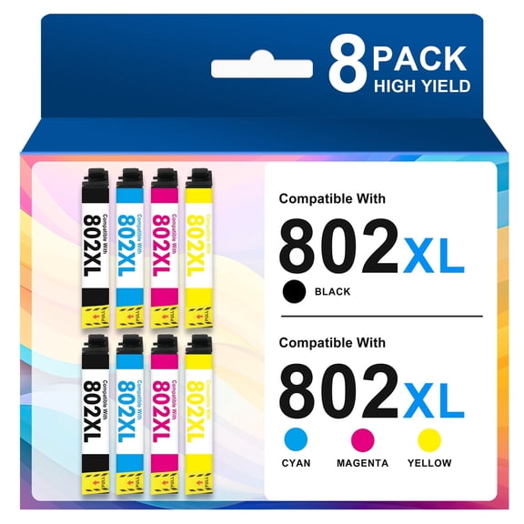802xl 802 Ink Cartridges Compatible for Epson ink 802 XL 802XL Workforce Pro WF-4730 WF-4720 WF-4734 Printer (8-Pack T802XL, 2Black 2Cyan 2Magenta 2Yellow)