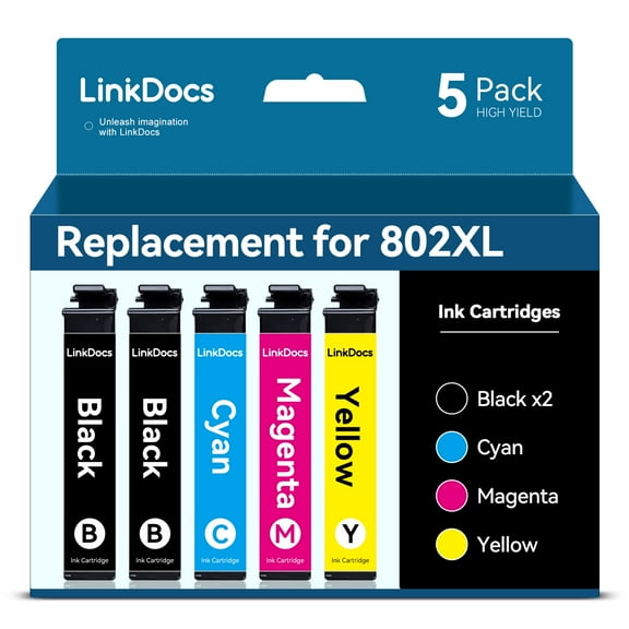 LinkDocs Ink with Latest Chips Replacement for Epson 802XL 802 Ink to use with Workforce Pro WF-4740 WF-4730 WF-4720 WF-4734 (2 Black, 1 Cyan, 1 Magenta, 1 Yellow)