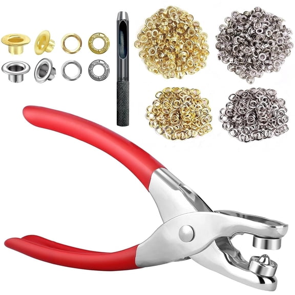 803 Pcs Grommet Eyelet Pliers Kit, Fabric Leather Hole Eyelets Grommets Punch Pliers with 800 Metal Eyelets with Washers,1/4 Inch 6mm(Inside Diameter) Grommet Tool Kit Gold and Silver