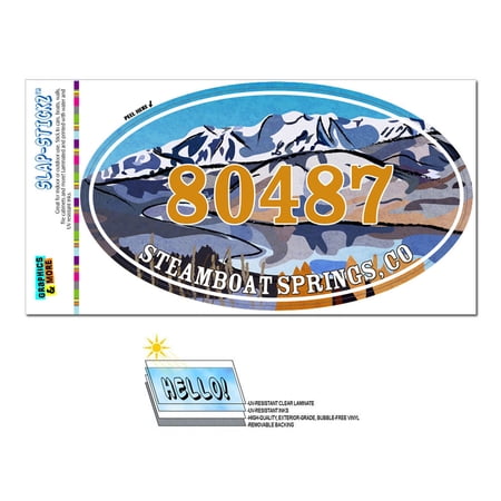 80487 Steamboat Springs, CO - Snowy Mountain Lake - Oval Zip Code Sticker