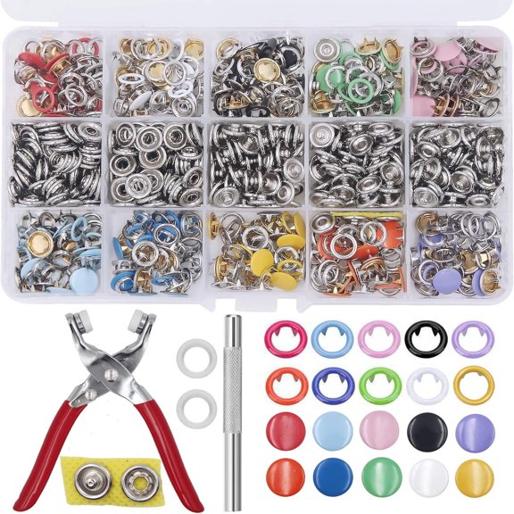 804pcs Snap Fasteners Tool Kit Hollow and Solid Metal Prong Snaps Buttons with Setting Tool for Clothing Crafting Sewing,Leather Snaps Buttons for Jeans Wears Bags 200 sets,10 Colors,9,5mm