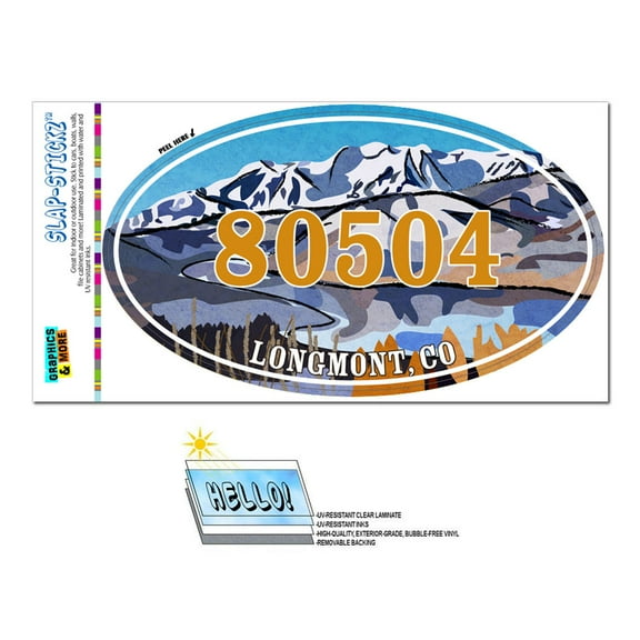 80504 Longmont, CO - Snowy Mountain Lake - Oval Zip Code Sticker