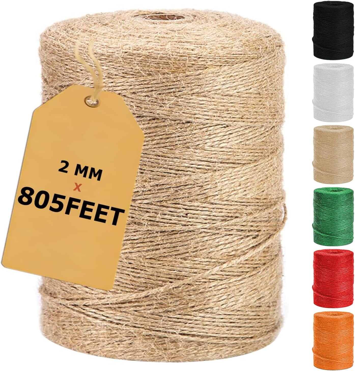805FT Natural Jute String, Bulk Hemp Jute Rope Cord for Crafts Gardening, Gift Wrapping, Wedding Décor, Packing Material Burlap Ribbon, Christmas Knitting Macrame Decoration