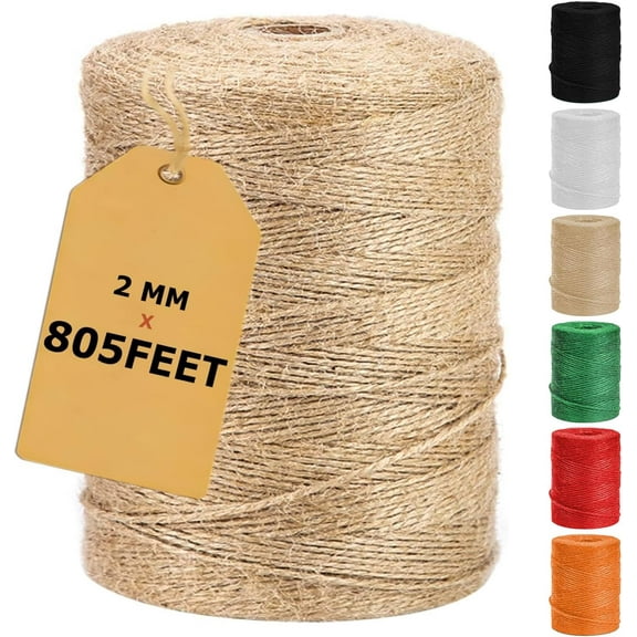 805FT Natural Jute Twine String, Bulk Hemp Jute Rope Cord Twine for Crafts Gardening, Gift Wrapping, Wedding Dcor, Packing Material Burlap Ribbon, Christmas Knitting Macrame Decoration