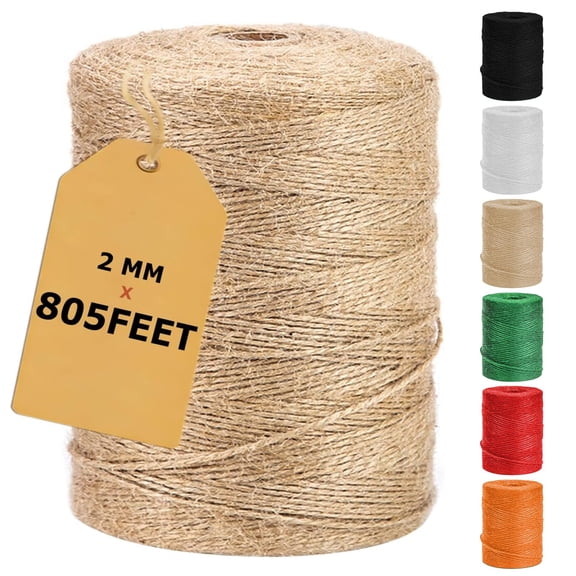 805FT Natural Jute Twine String, Bulk Hemp Jute Rope Cord Twine for Crafts Gardening, Gift Wrapping, Wedding Décor, Packing Material Burlap Ribbon, Knitting Macrame Decoration