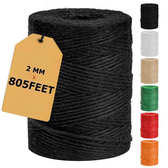 805FT Natural Jute Twine String, Bulk Hemp Jute Rope Cord Twine for Crafts Gardening, Gift Wrapping, Wedding Décor, Packing Material Burlap Ribbon, Knitting Macrame Decoration