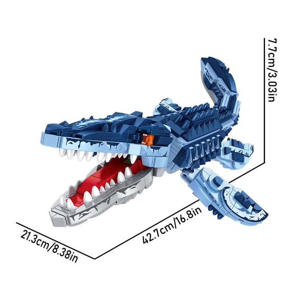 805PCS Blue Dinosaur Building Blocks Toys Model Mosasaurus Dinosaur Assemble Puzzle Bricks Toy Sets For Kid Ornament Gifts