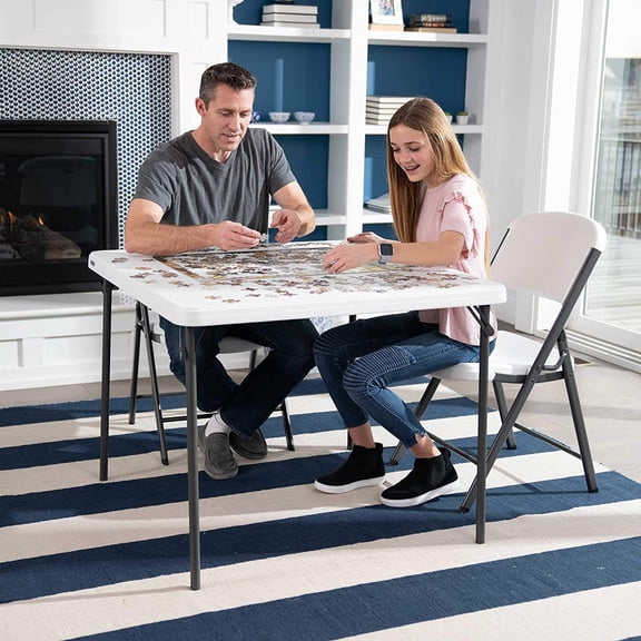 80783 Commercial Grade Square Folding Card Table, White Granite Finish