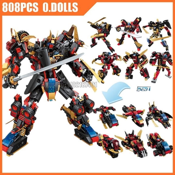 808pcs 13 Changes Transformation Deformation Robot Warrior Chariot Building Blocks Toy Brick