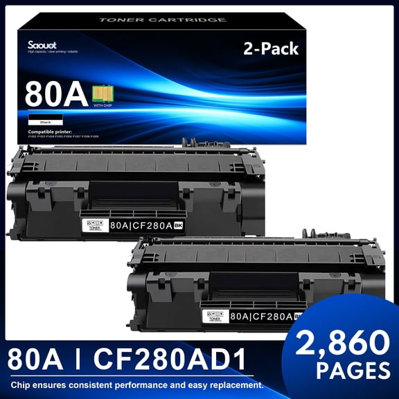 80A Toner Cartridge Yields Up to 2,000 Pages CF280AD1 Replacement for HP Pro 400 M401n Printer(Black,2-Pack)